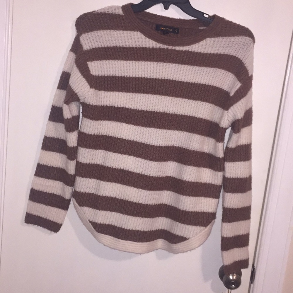 Tan and white striped sweater